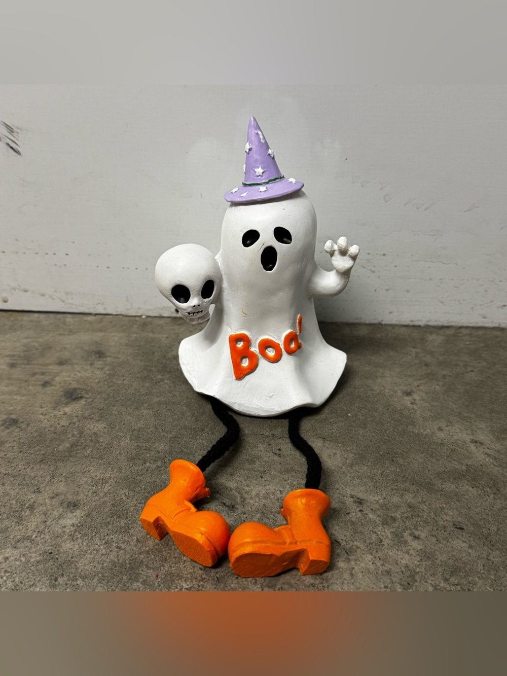 Ashland White Ghost Sitter Holiday Decor with Purple Hat and Orange Boots